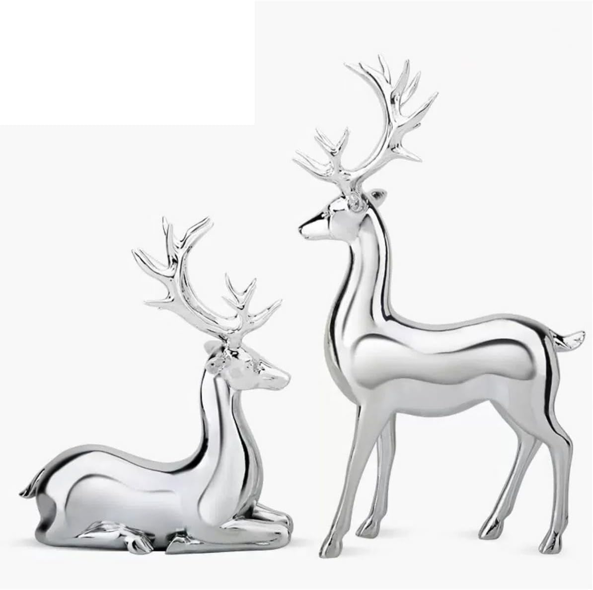 2Pcs Elk Deer Statue Reindeer Figurines Resin Sculpture Living Room Home Decoration Nordic Tabletop Ornaments (Silver 2pcs)