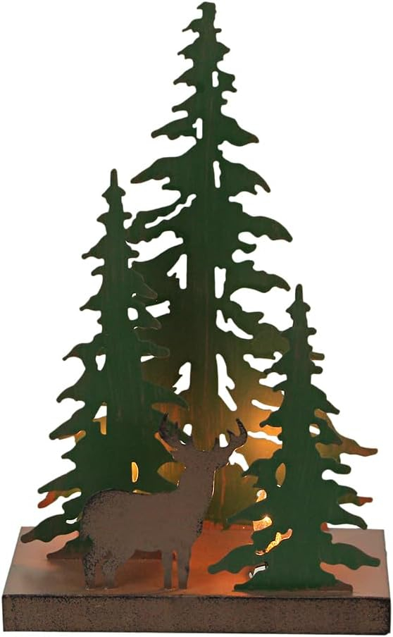 Zeckos Deer in the Woods Rustic Metal Accent Lamp-7 watt bulb