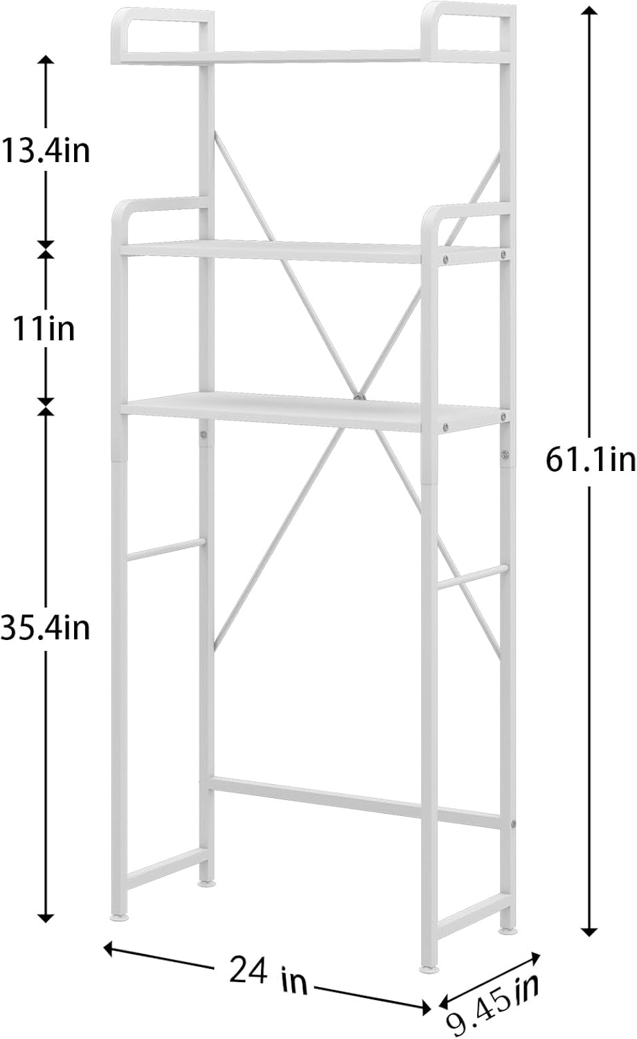 Over The Toilet Storage Rack with 3-Tier Bathroom Shelves, Space Saver Toilet Shelf, Bathroom Storage Organizer with Hooks for Over Toilet Storage and Shelf (White)