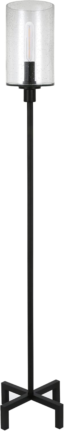 Evelyn&Zoe Industrial Metal Floor Lamp with Seeded Glass Shade