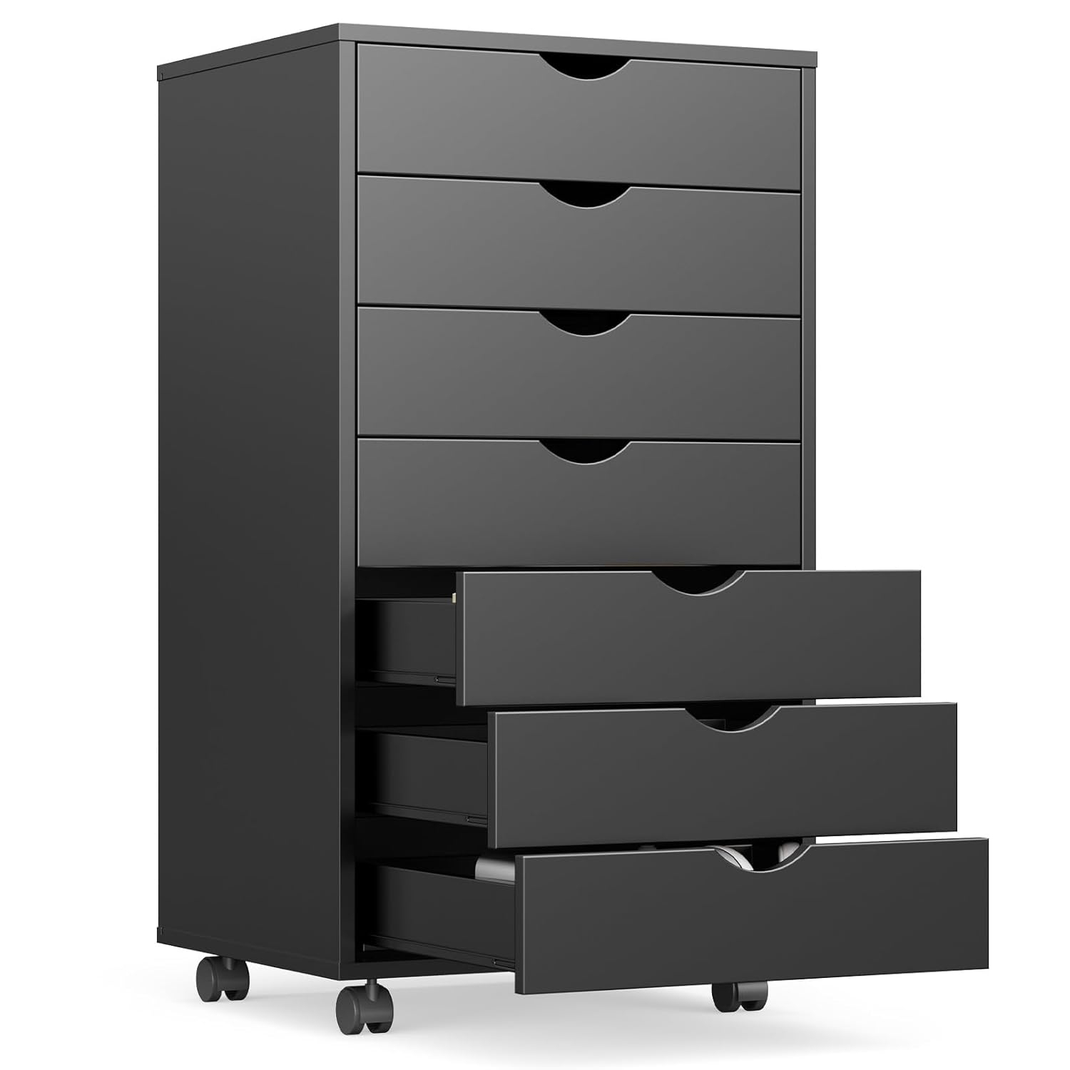 HeSLehs 7-Drawer Organizer, Tall Chest of Drawers with Caster Wheels, Alex Drawers File for Home Office, White