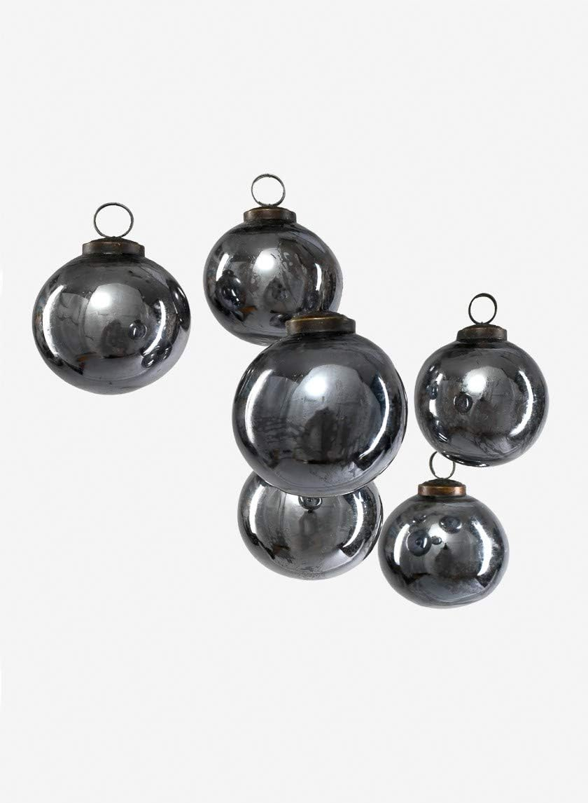 Serene Spaces Living Decorative Antique Platinum Mercury Glass Ball Ornament for Holiday Décor, Set of 6