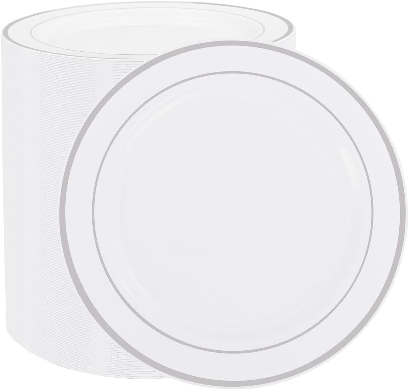 WELLIFE Silver Plastic Dinner Plates 72 Pieces, 10.25" Silver Disposable Plates, Premium Hard Plastic Lunch Plates, Ideal for Wedding and Party