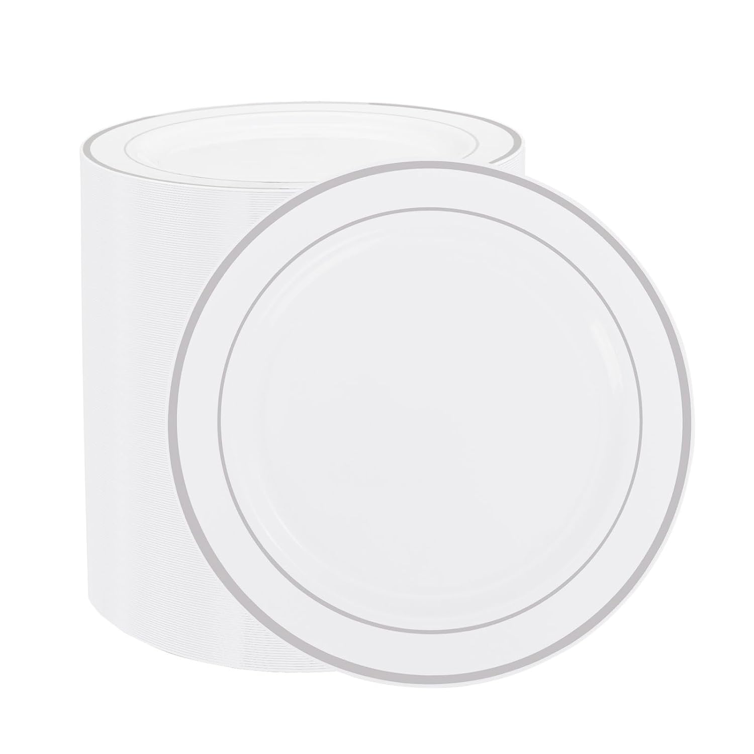 WELLIFE Silver Plastic Dinner Plates 72 Pieces, 10.25" Silver Disposable Plates, Premium Hard Plastic Lunch Plates, Ideal for Wedding and Party