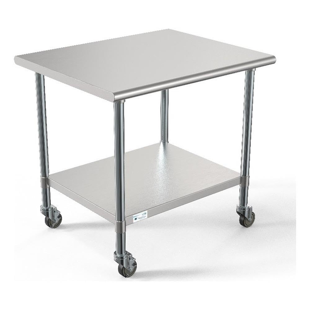 30" x 36" 18-Gauge 304 Stainless Steel Commercial Work Table with Casters, CT3036-18C.