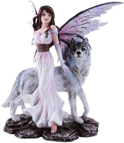 Pacific Giftware Purple Winged Fairy with Lone Wolf 10.5 Inch Collectible Figurine