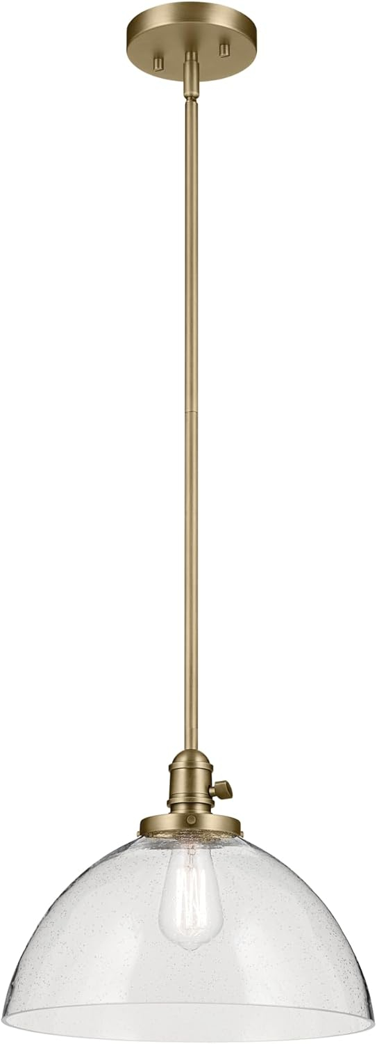 KICHLER Avery 11" 1-Light Dome Pendant with Clear Seeded Glass in Natural Brass, for Kitchen Island, Dining Table, (11" x 14"), 43912NBR