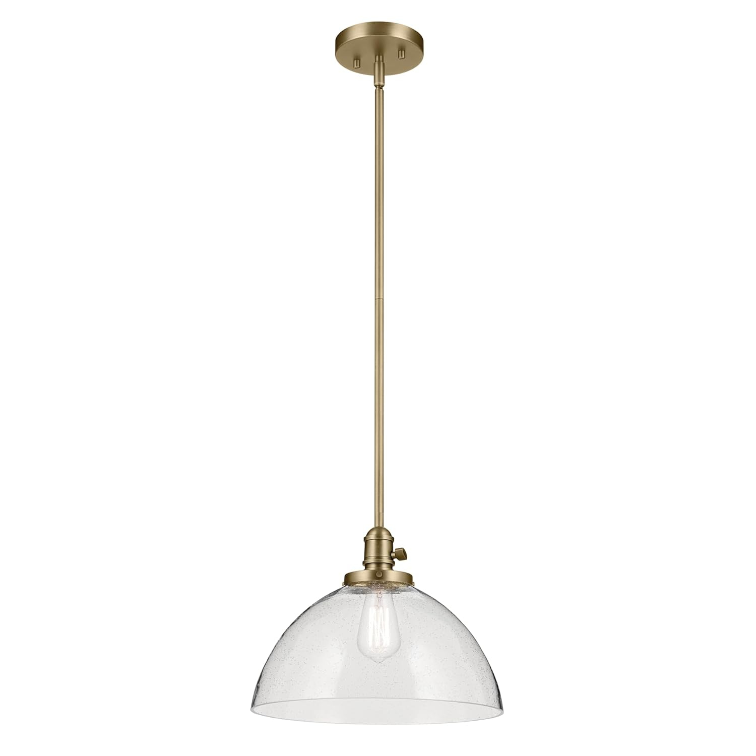 KICHLER Avery 11" 1-Light Dome Pendant with Clear Seeded Glass in Natural Brass, for Kitchen Island, Dining Table, (11" x 14"), 43912NBR