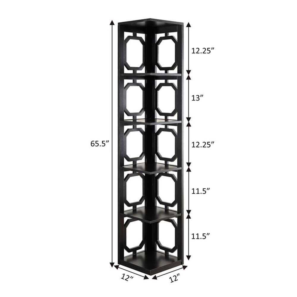 Convenience Concepts Omega Five-Shelf Corner Bookcase in Black Wood Finish