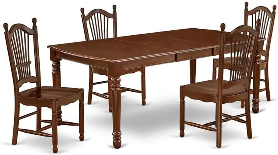 East West Furniture Dover 5-piece Wood Dining Room Set in Mahogany