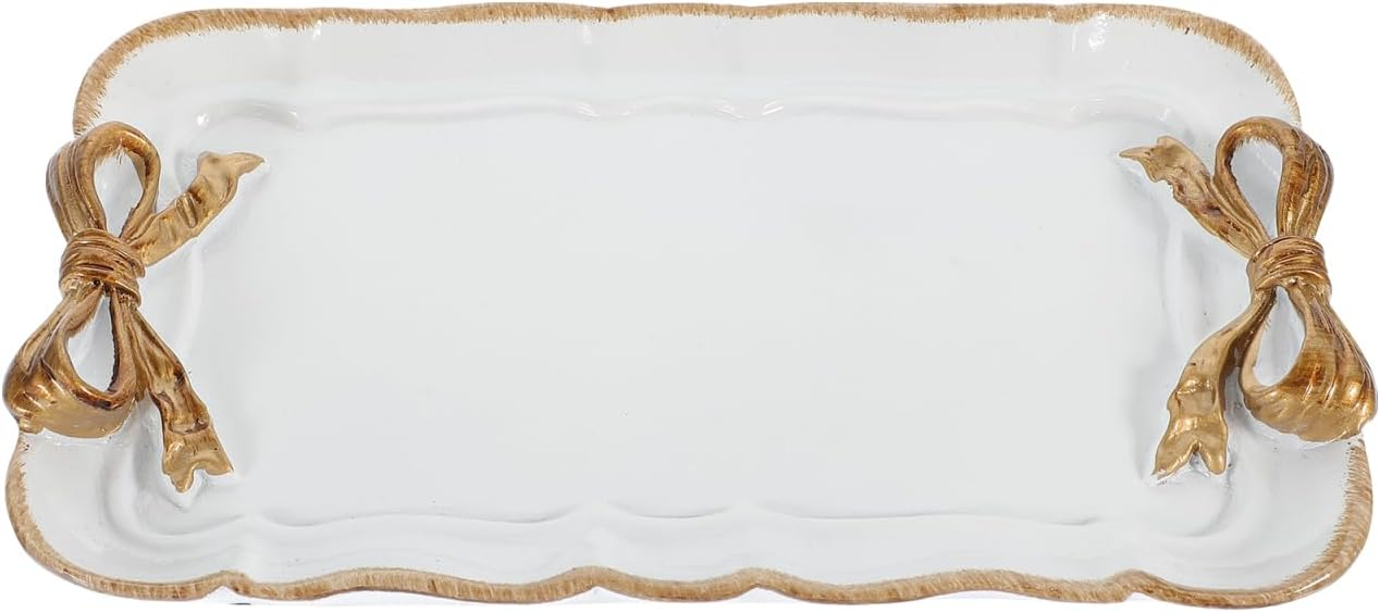 Vintage Decorative Tray Towel Tray Storage Tray Dish Plate Fruit Trays Rings Chain Bracelets Earrings Trays Cosmetics Jewelry Organizer Retro Design Bow-Knot Resin Plate (White)