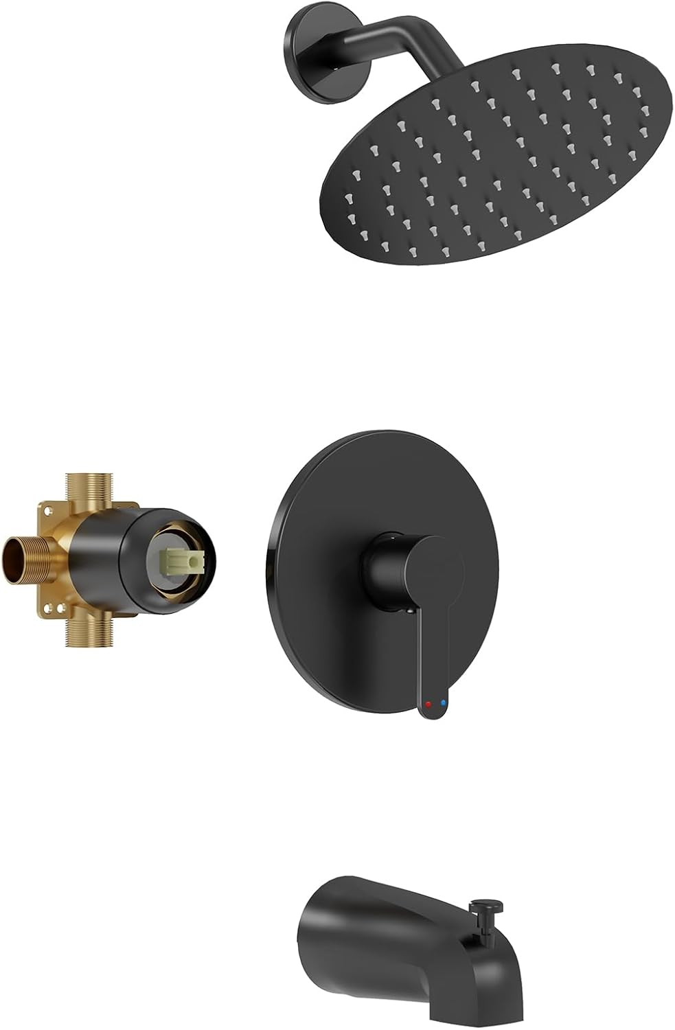 Tub Shower Faucet Set, 8 Inch Matte Black Shower Head and Handle Set, High Pressure Bathtub Shower Faucet with Valve, Tub Spout and Trim Kit, Bathroom Shower Faucet Sets Complete, Black