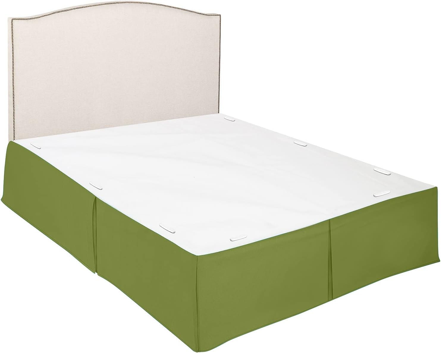 Clara Clark Pleated Bed Skirt - 14 inch Tailored Drop - Luxury Microfiber Dust Ruffle - Includes 8 Pins, Queen Size, Calla Green