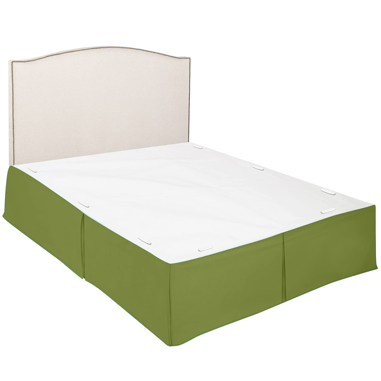Clara Clark Pleated Bed Skirt - 14 inch Tailored Drop - Luxury Microfiber Dust Ruffle - Includes 8 Pins, Queen Size, Calla Green