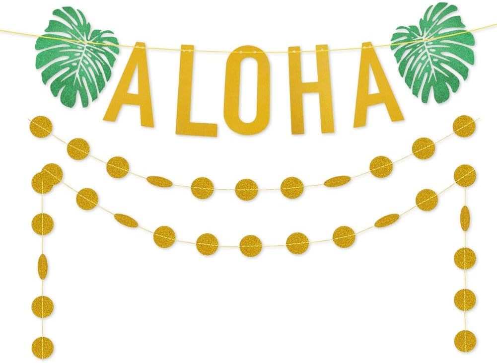 Hawaiian Aloha Party Decorations Large Gold Glittery Aloha Banner for Luau Party Supplies Favors
