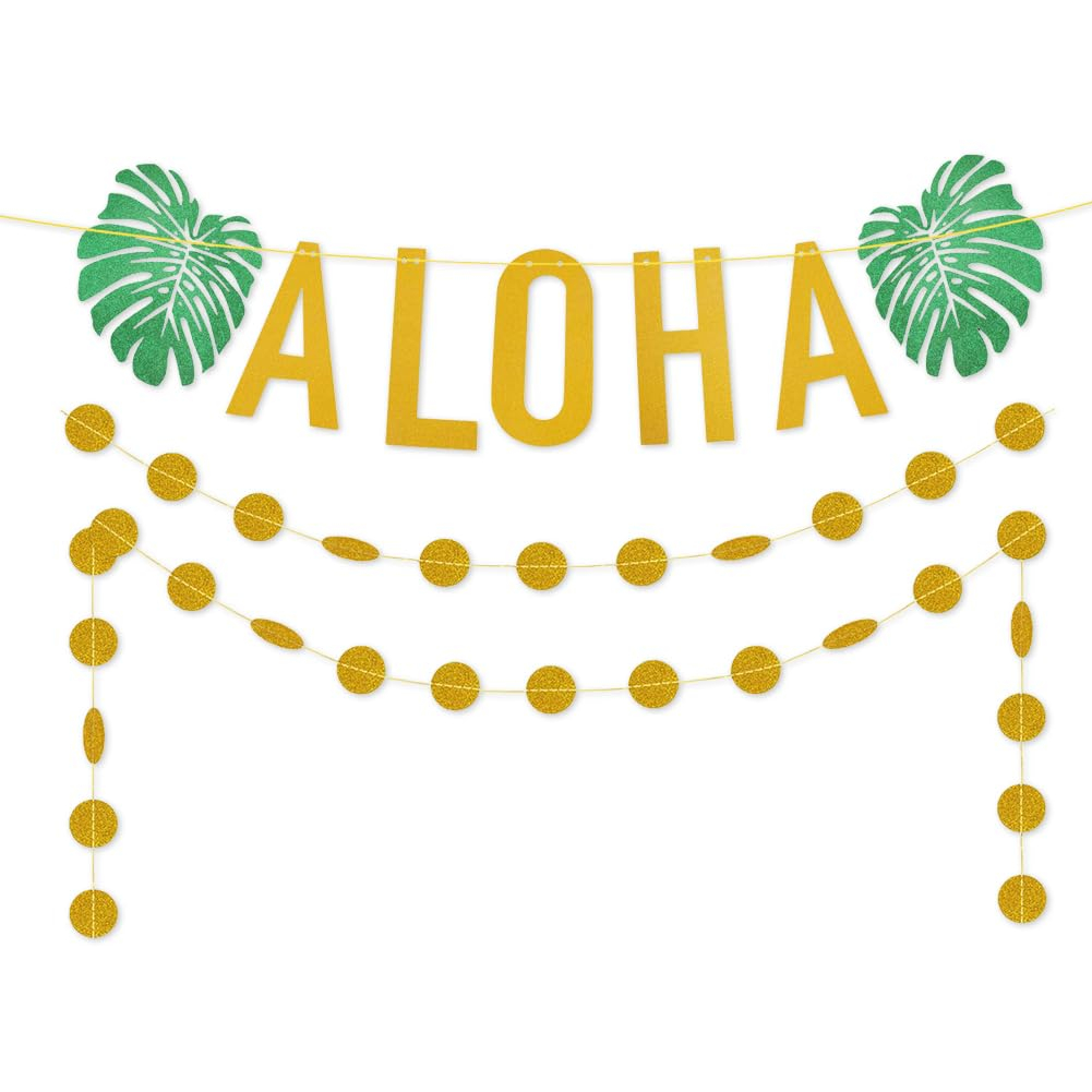 Hawaiian Aloha Party Decorations Large Gold Glittery Aloha Banner for Luau Party Supplies Favors