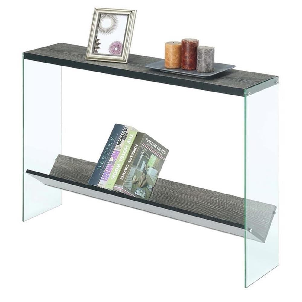 Convenience Concepts SoHo Glass V Console Table with Shelf, Weathered Gray/Glass