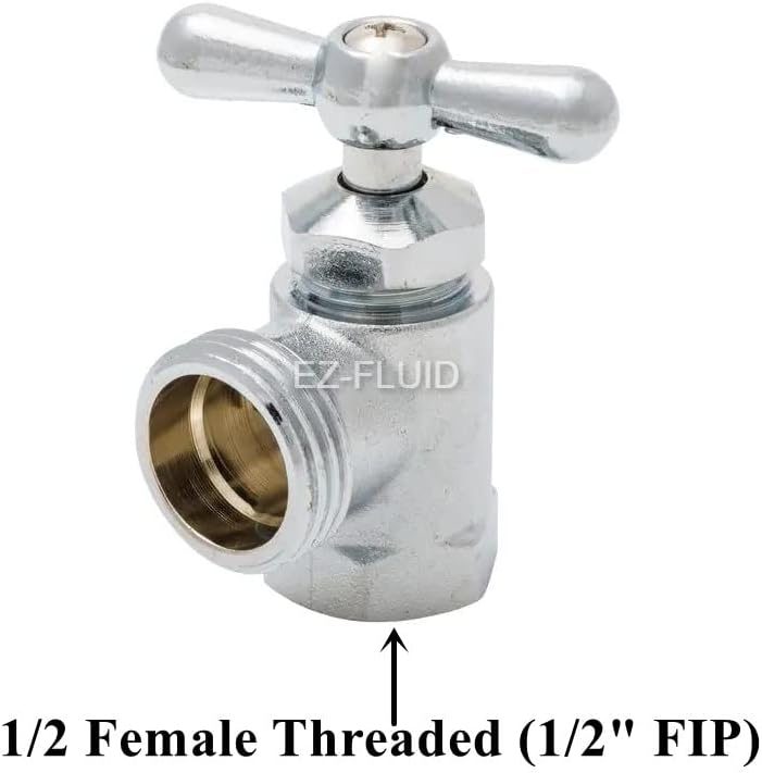 EZ-FLUID 1/2" FIP X 3/4" MHT Muti-Turn Chrome Plated Heavy Duty Brass Washing Machine Valve,Front Operated Wash Machine Water Shut Off Valve (1-Pc)