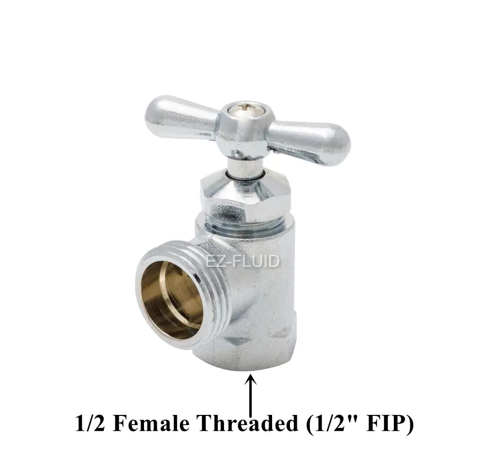 EZ-FLUID 1/2" FIP X 3/4" MHT Muti-Turn Chrome Plated Heavy Duty Brass Washing Machine Valve,Front Operated Wash Machine Water Shut Off Valve (1-Pc)