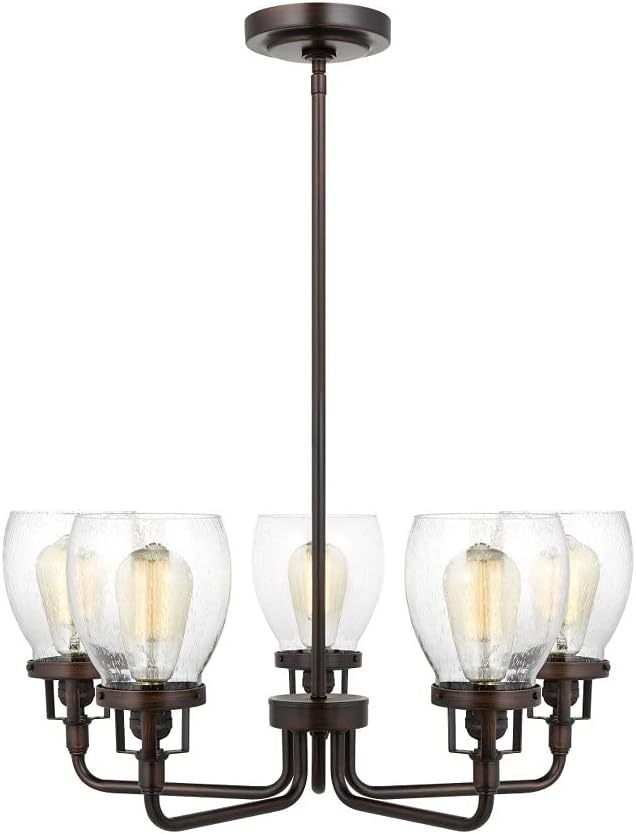 Belton 5-Light Bronze Transitional Industrial Hanging Chandelier with Clear Seeded Glass Shades