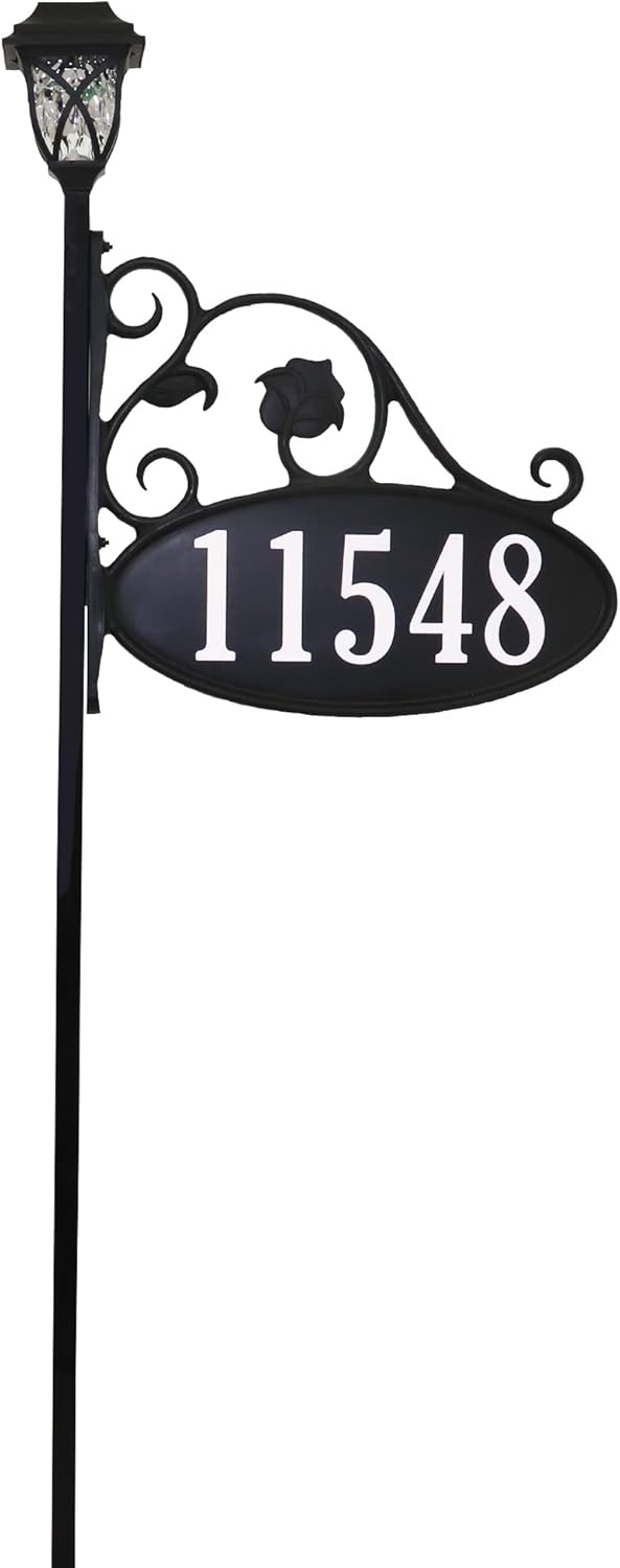 Address America USA Handcrafted, Double-Sided Park Place Reflective Address Sign With Solar Light - 30" Pole