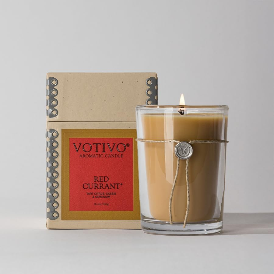 Votivo Red Currant 6.8 oz Aromatic Candle | Soy Wax Blend | Luxury Glass Jar Scented Candle & Box | Candles for Home Scented | Long Burning & Highly Scented