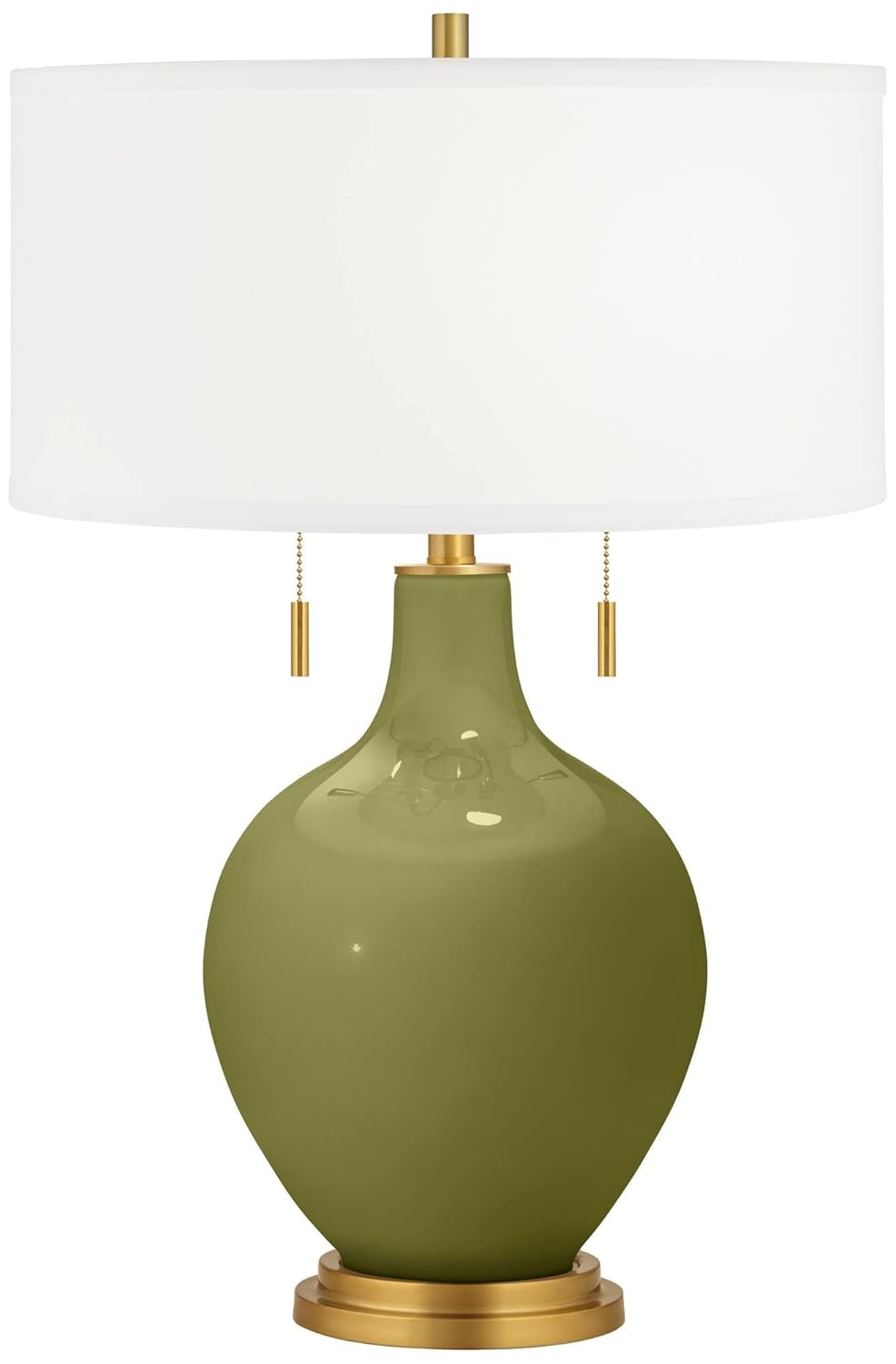 Color + Plus Toby 28" Tall Modern Glass Table Lamp Pull Chain Rural Green Gold Brass Finish Single Fabric White Shade Living Room Bedroom Bedside Nightstand House Office Family Reading Kitchen