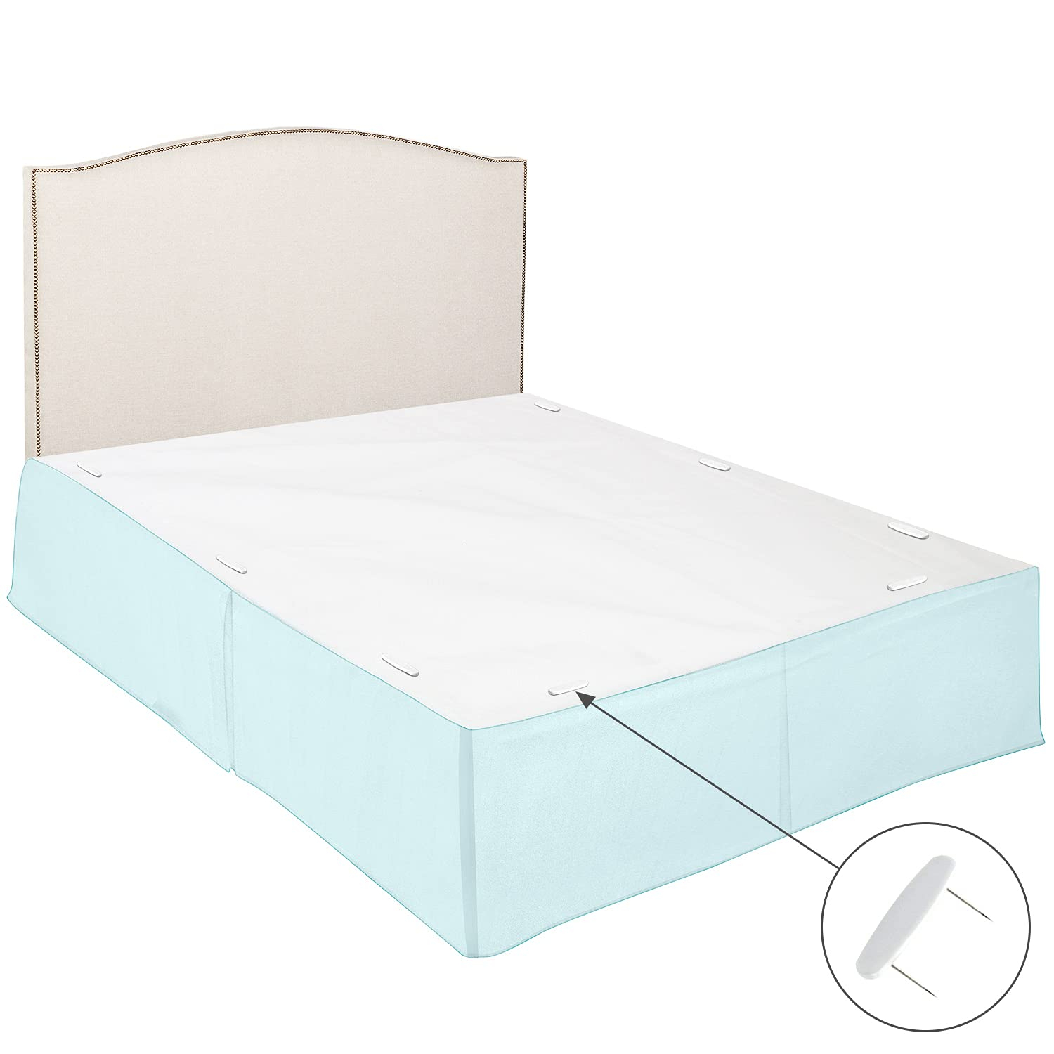 Clara Clark Pleated Bed Skirt - 14 inch Tailored Drop Luxury Double Brushed Microfiber Dust Ruffle - Includes 8 Pins, Full Size, Aqua Blue