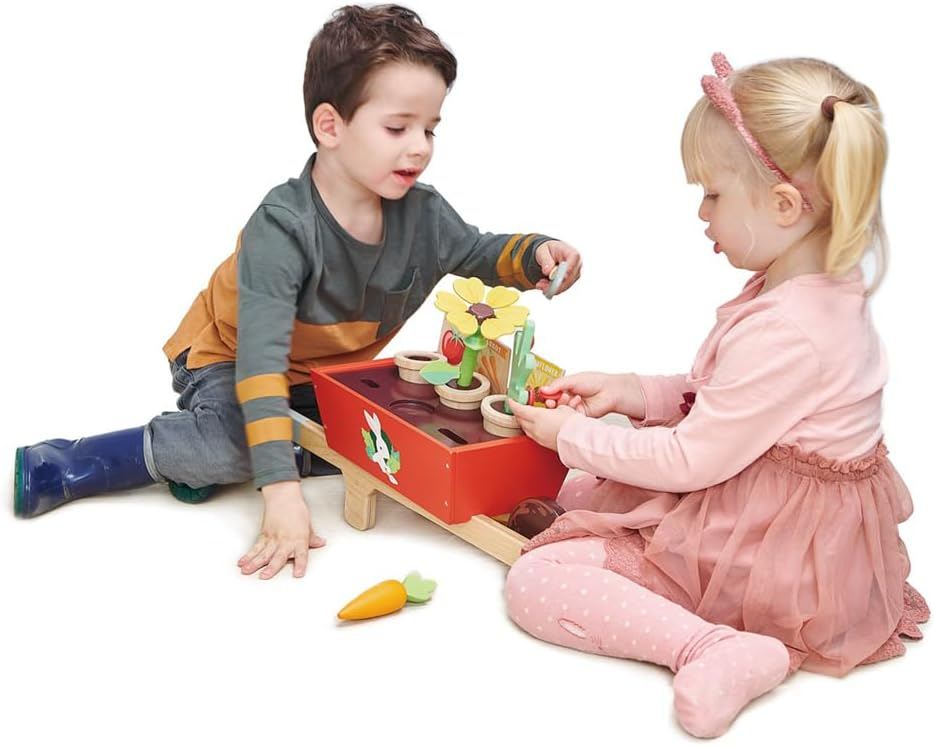 Deluxe Wooden Garden Wheelbarrow Set with Colorful Accessories