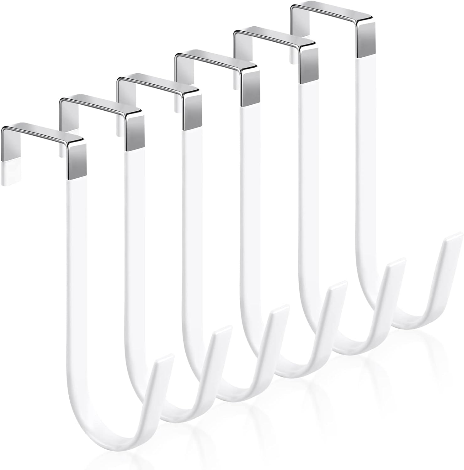 Over The Door Hook - 6 Pack Single Hooks Hanger Metal for Hanging Towel Coats Clothes Hats Bags Bathroom | White