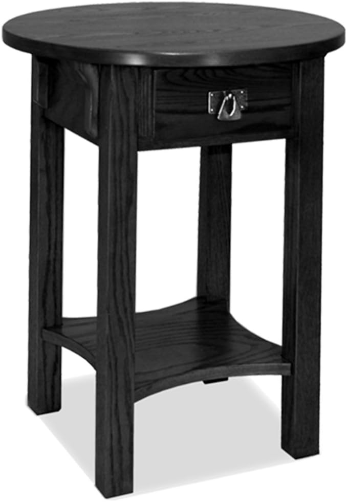 Leick Home 10032-RS Mission Round End Table with Drawer, Made with Solid Wood, Side Table for Living Room, Bedroom, and Office, Slate Black Finish