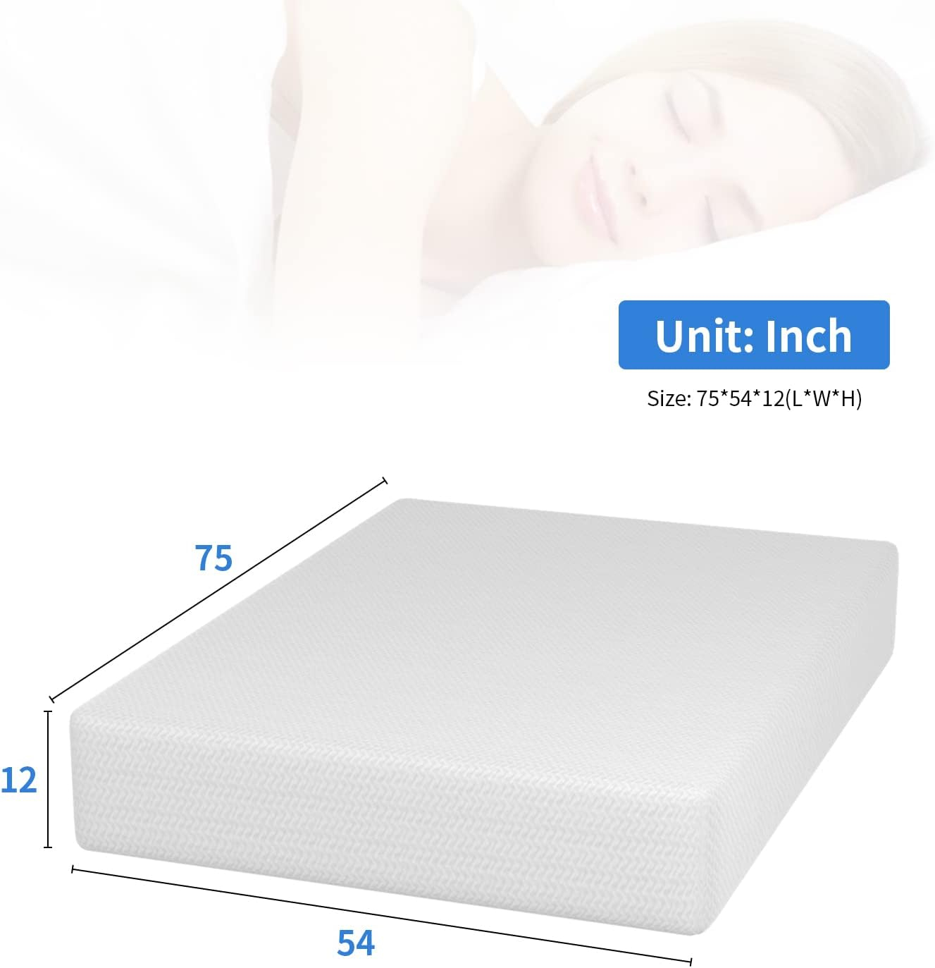 Full 12-Inch White Gel Memory Foam Mattress