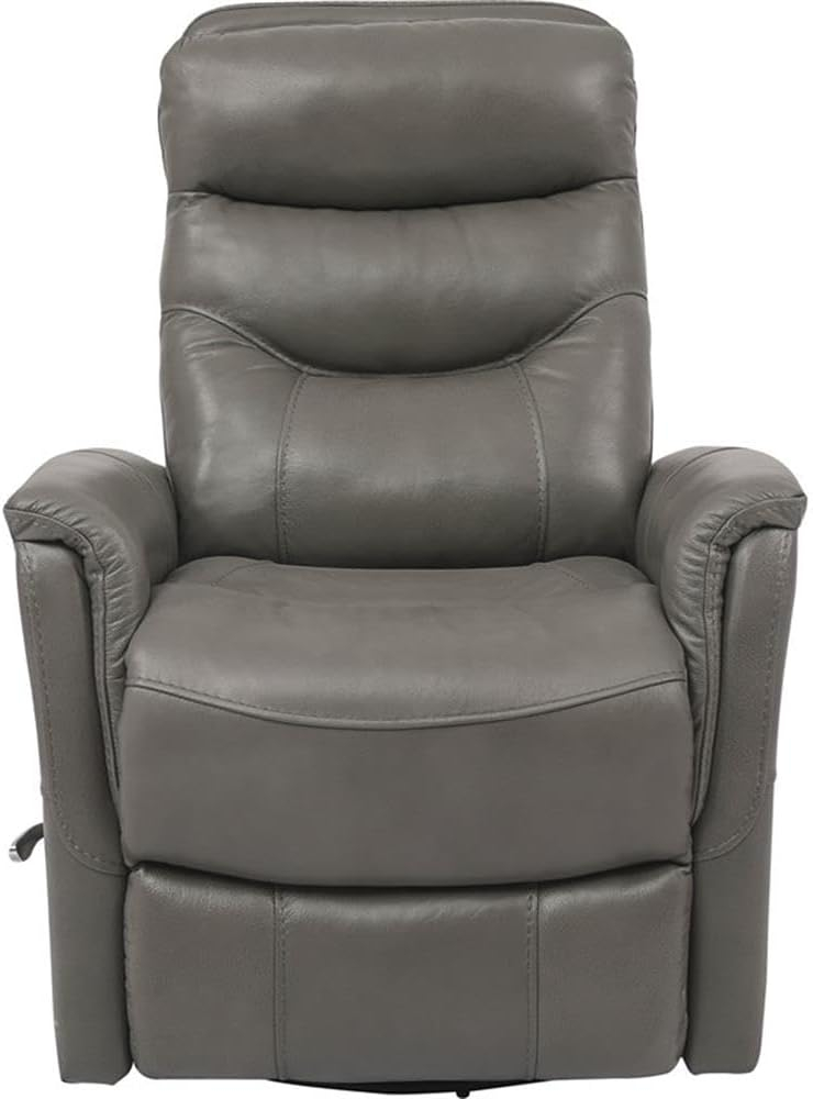 Gray Leather Swivel Recliner with Wood Frame