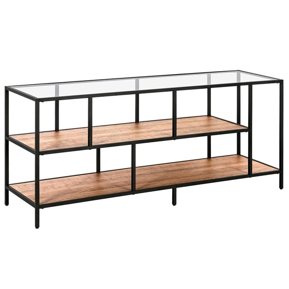 Evelyn&Zoe Winthrop Rectangular TV Stand with MDF Shelves for TV's up to 60", Blackened Bronze/Rustic Oak