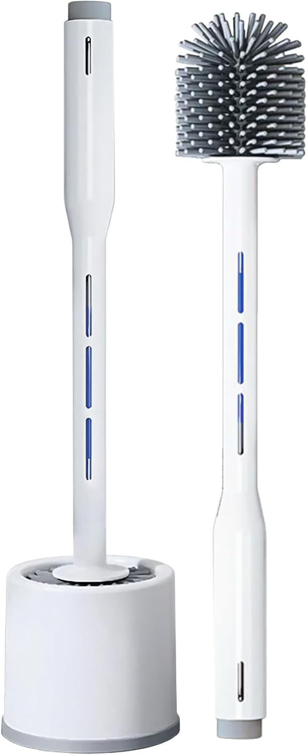 Toilet Bowl Brush, Toilet Brush with Cleaner in Handle, Silicone, NO Leaks, Toilet Brush and Holder Set, Optional Wall Mount