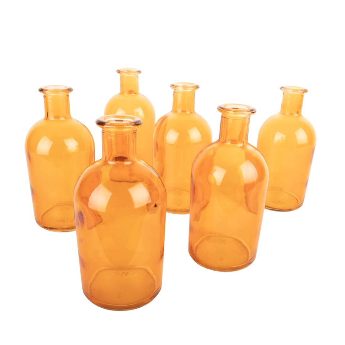 Koyal Wholesale Glass Bud Vases, Small Apothecary Bottles, Bulk Decorative Jars, Vintage Centerpieces, Amber, Set of 6