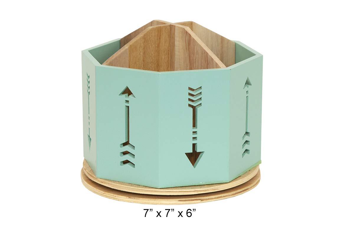 Green Wooden 4 Sections Rotating Organizer for Small Office Supplies