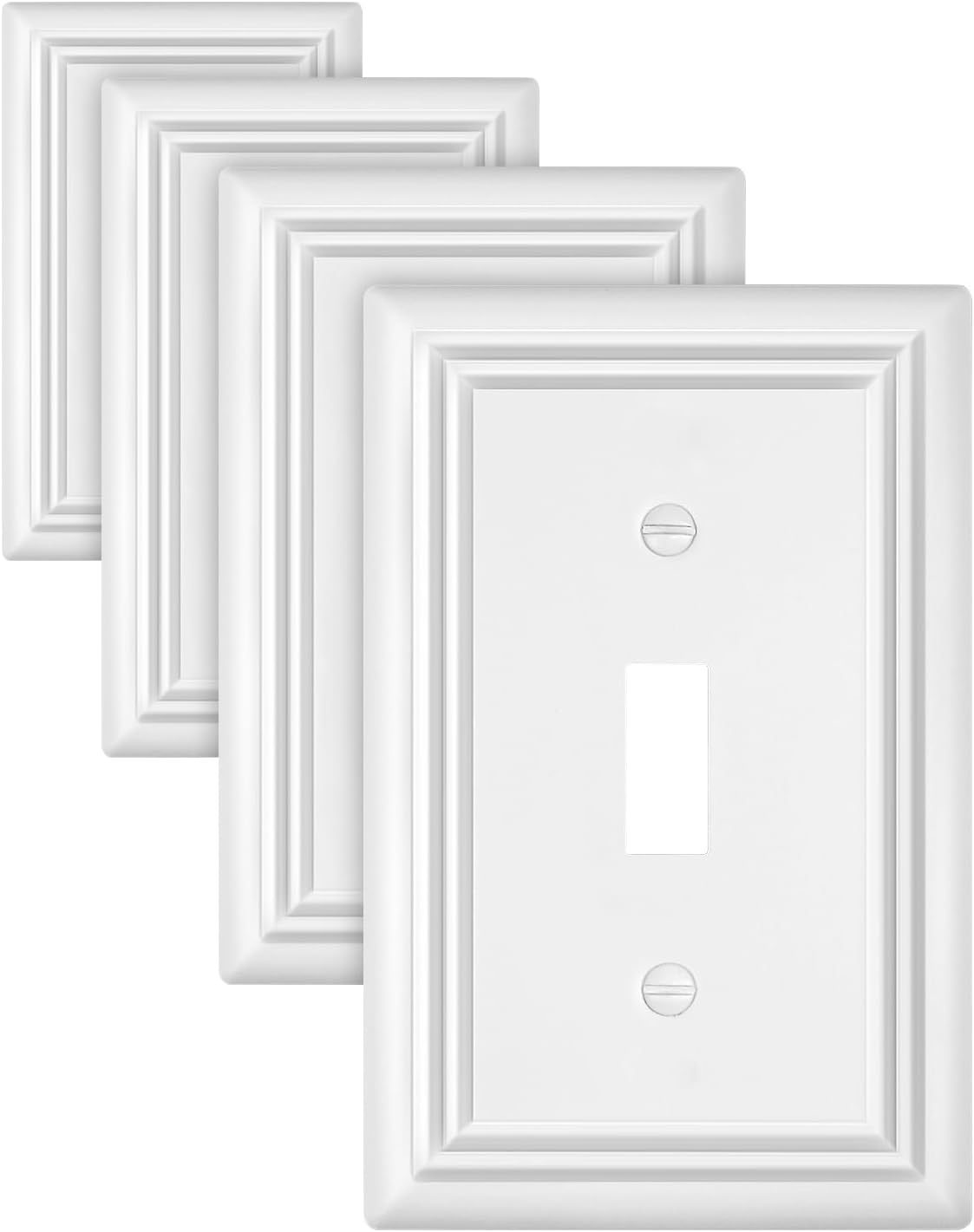Modern Decorative Wall Plate Switch Plate Outlet Cover, Vintage Retro Wood Grain Design(Single Toggle-4 Pack, White)