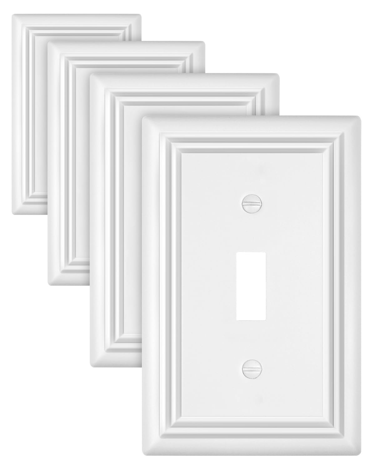 Modern Decorative Wall Plate Switch Plate Outlet Cover, Vintage Retro Wood Grain Design(Single Toggle-4 Pack, White)