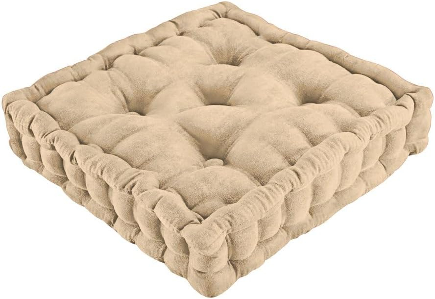Collections Etc Tufted Padded Boosted Cushion and Support - Plush Seating for Chair with Carrying Handle, Natural