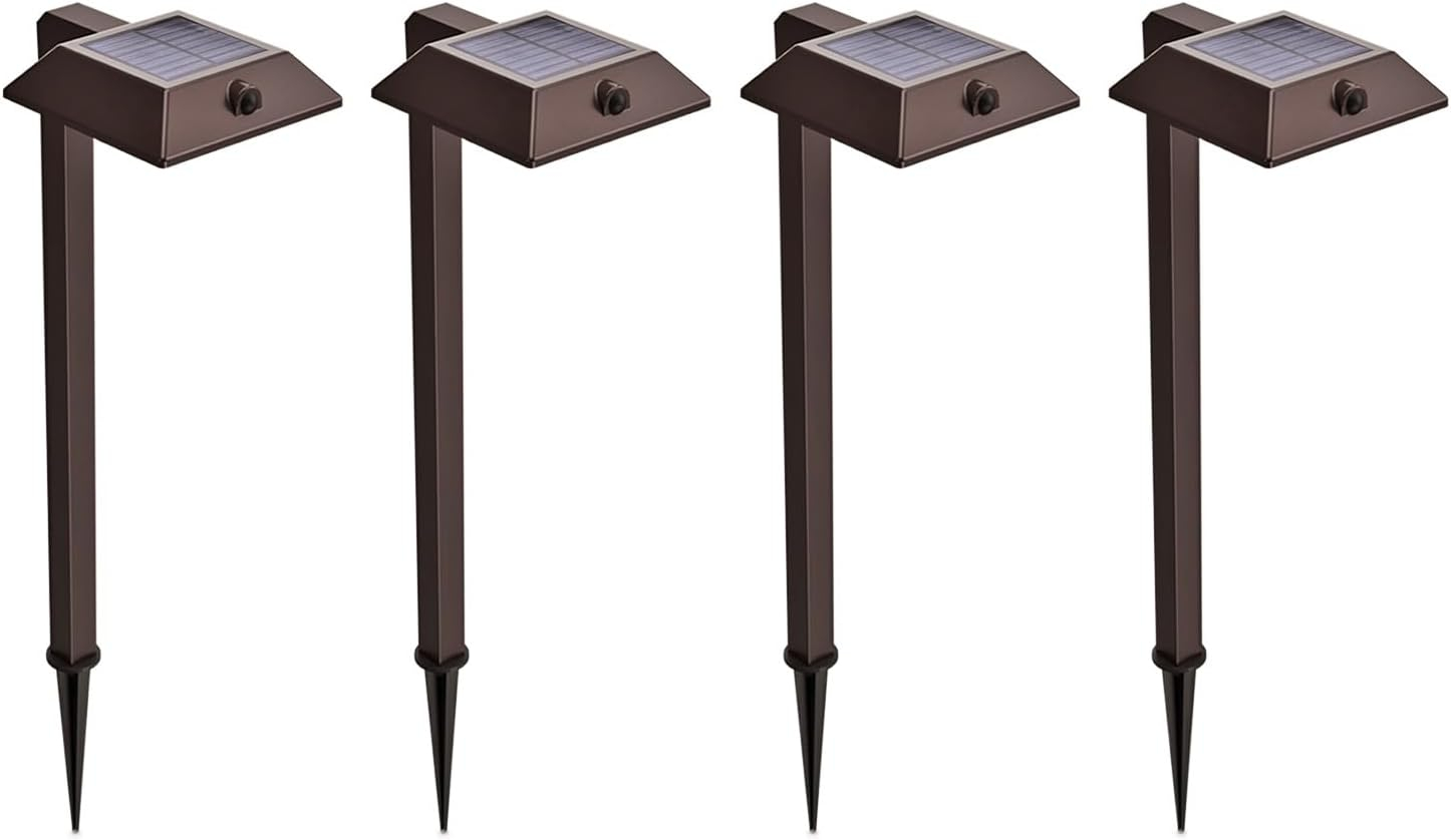 Mesh Linkable Series 4-Pack Solar LED Security Pathway Light w/ LiFePO4 Battery, 300LM, Auto-linking, 110°x16 ft Motion Detection, CCT 3000K/4000K/5000K, 4-Channel Settings, Stainless Steel, Bronze