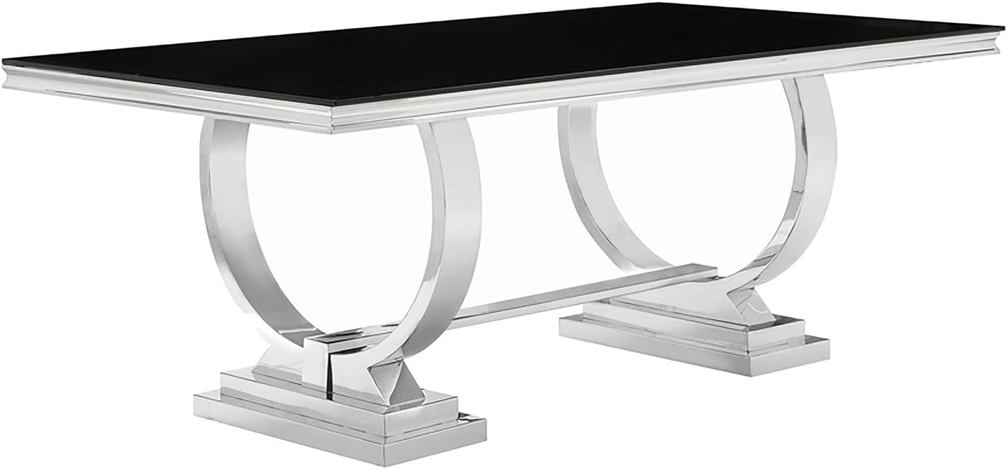 Coaster Rectangular Glass Dining Table with Swooping Double-Hoop in Black