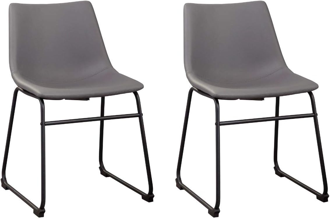 Signature Design by Ashley Centiar Urban Industrial Faux Leather Bucket Dining Chair, Set of 2, Gray