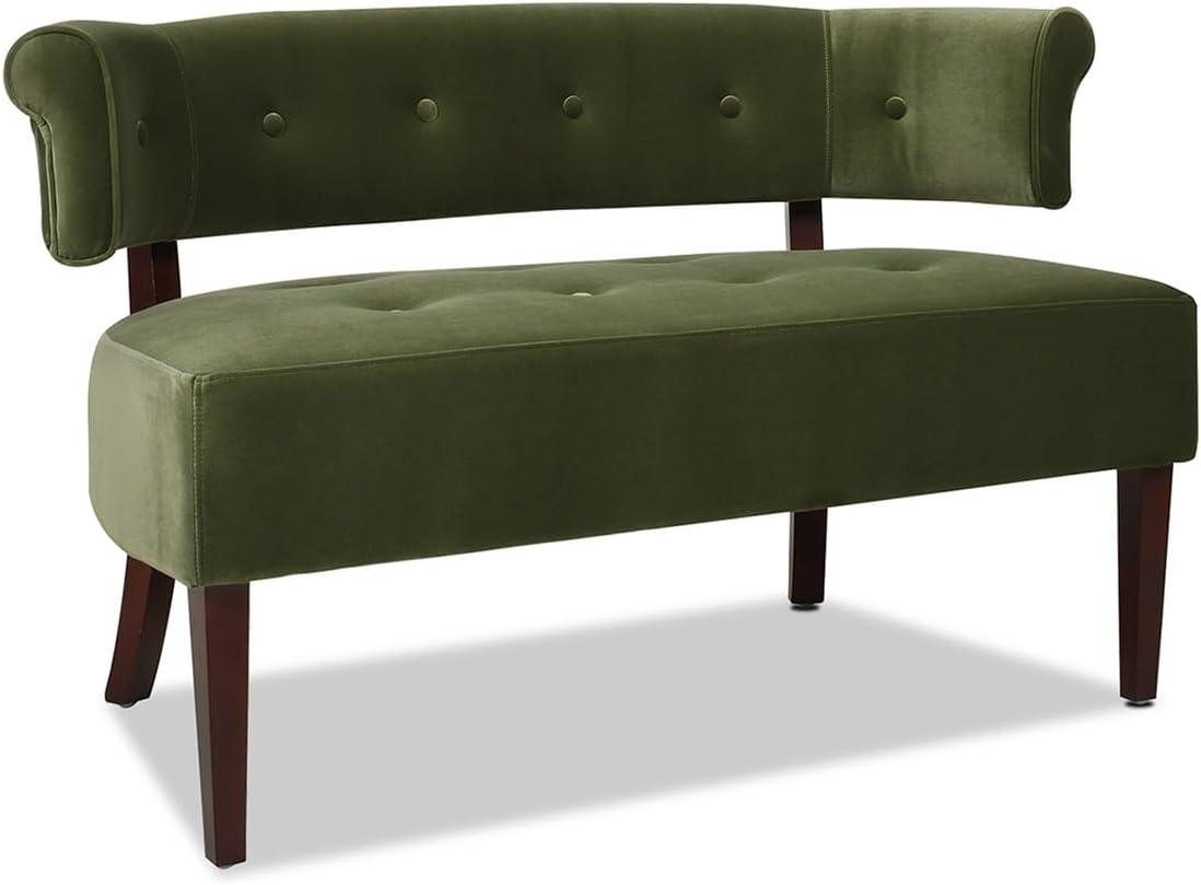 Jennifer Taylor Home Jared Roll Arm Tufted Bench Settee, Olive Green Velvet