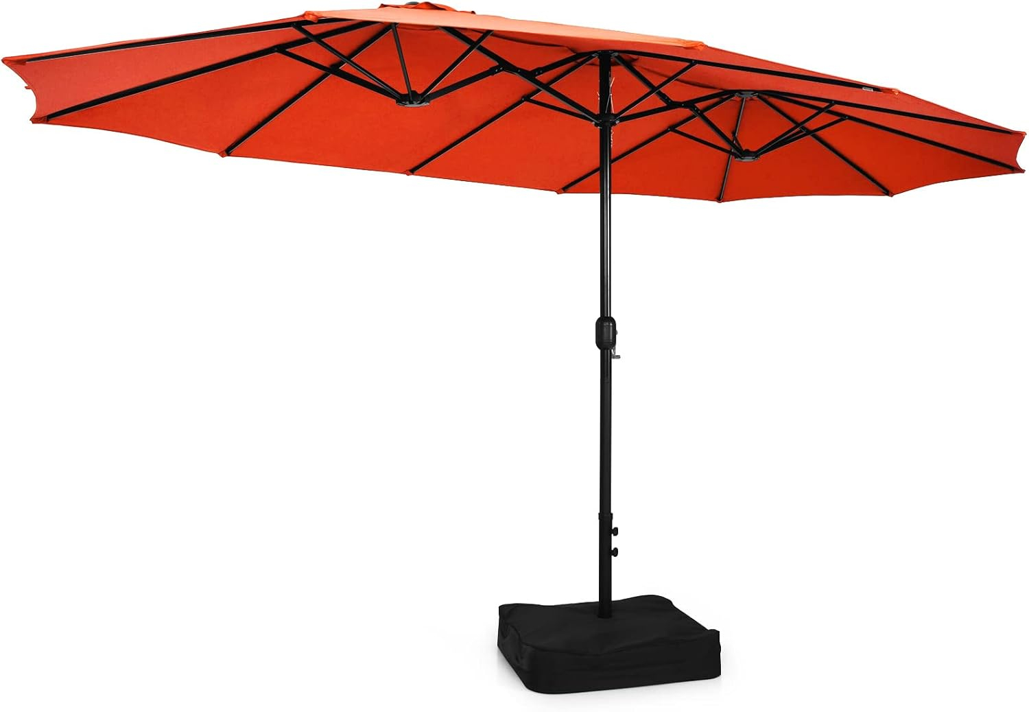 Tangkula 15Ft Double-Sided Patio Umbrella, Outdoor Extra Large Umbrella W/Hand-Crank System & Air Vents, Market Twin Umbrella W/ 12-Rib Sturdy Metal Frame for Poolside, Garden Backyard (Orange)