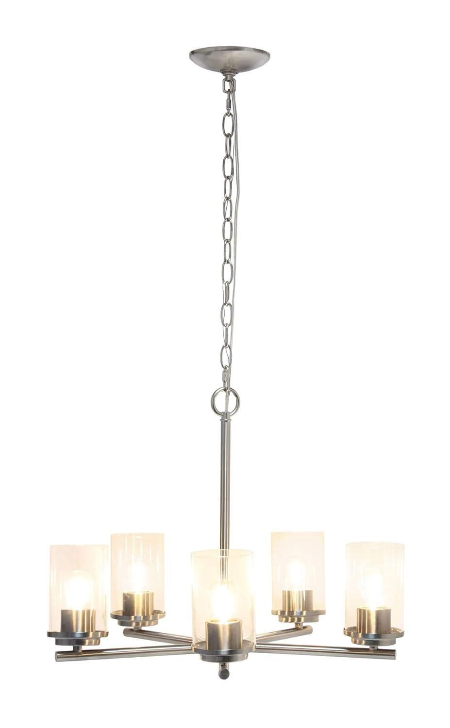 20.5" Traditional 5-Light Metal And Clear Glass Kitchen Island Foyer Hallway Dining Room Hanging Pendant Chandelier,