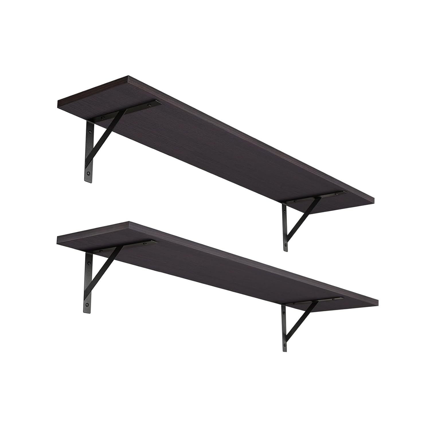 DINZI LVJ Long Wall Shelves, 31.5 Inch Wall Mounted Shelves Set of 2, Easy-to-Install, Wall Storage Ledges with Sturdy Metal Brackets for Living Room, Bathroom, Bedroom, Kitchen, Espresso