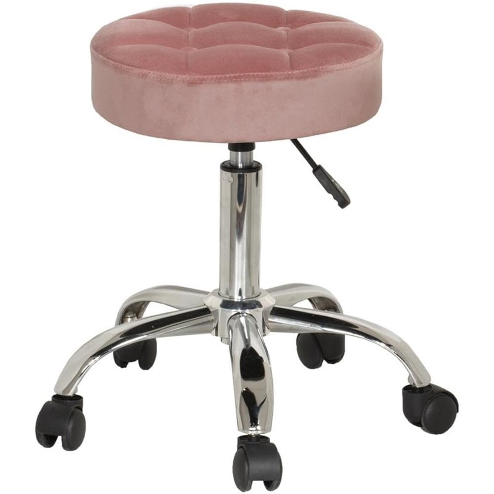 Dusty Pink Velvet Adjustable Backless Office Stool with Chrome Base