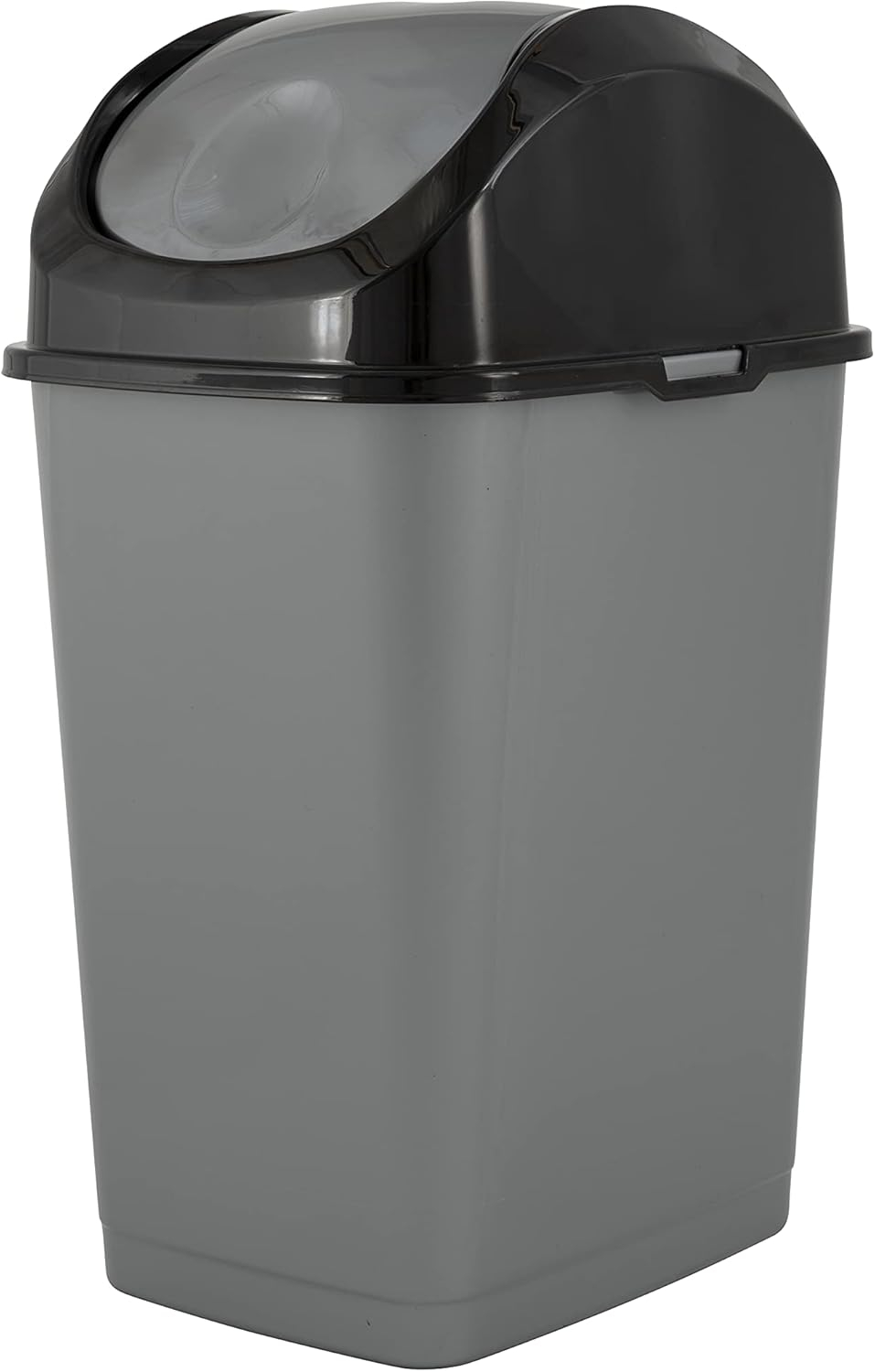 Gray and Black Plastic Swing-Top Trash Can, 23" Tall