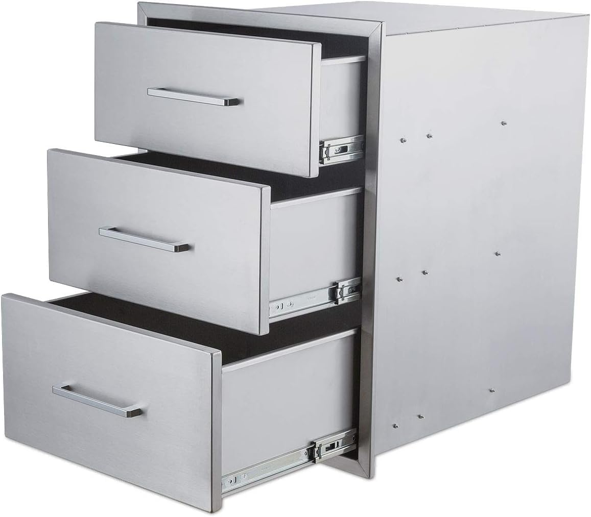 17W30H21D Inch Outdoor Kitchen Drawers Stainless Steel Double Drawer w/Paper Towel Holder Combo Works with Your Grilling or Prep Zones for Outdoor BBQ Island